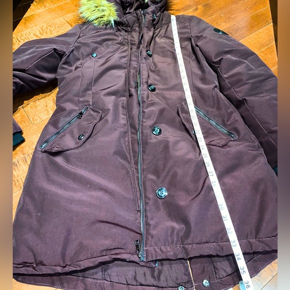 BEBE Winter Coat Large Removable Fur Collar Ski Jacket - Picture 10 of 11